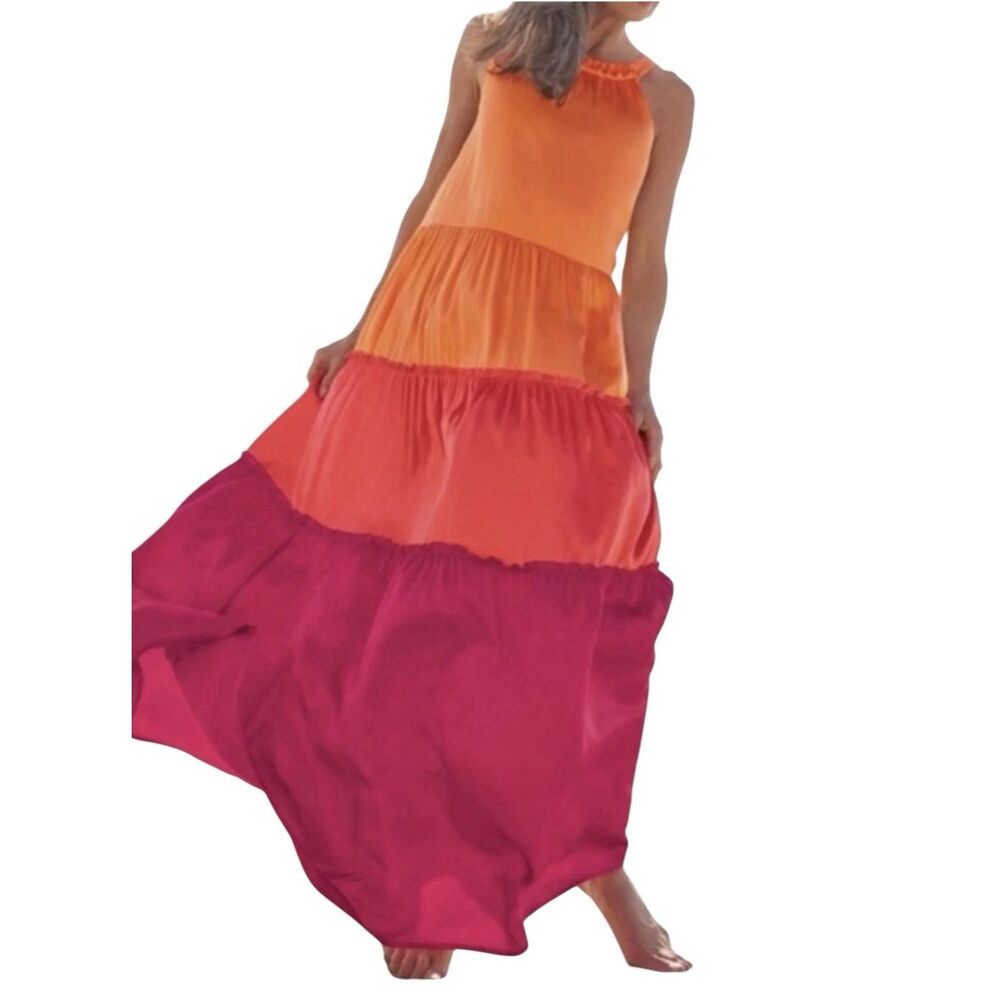 Soft Surroundings "CeCe" Charmeuse Silk Tiered Maxi Dress Size XS